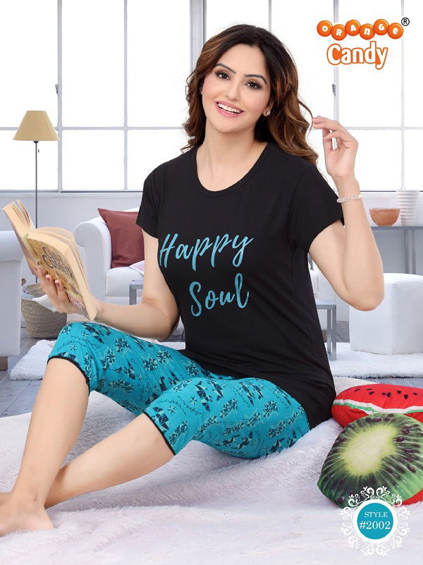 Orange Candy Latest Fancy Night Suit 2002 Cotton Lycra  Designer Night Suits Collection                                                                                                                  